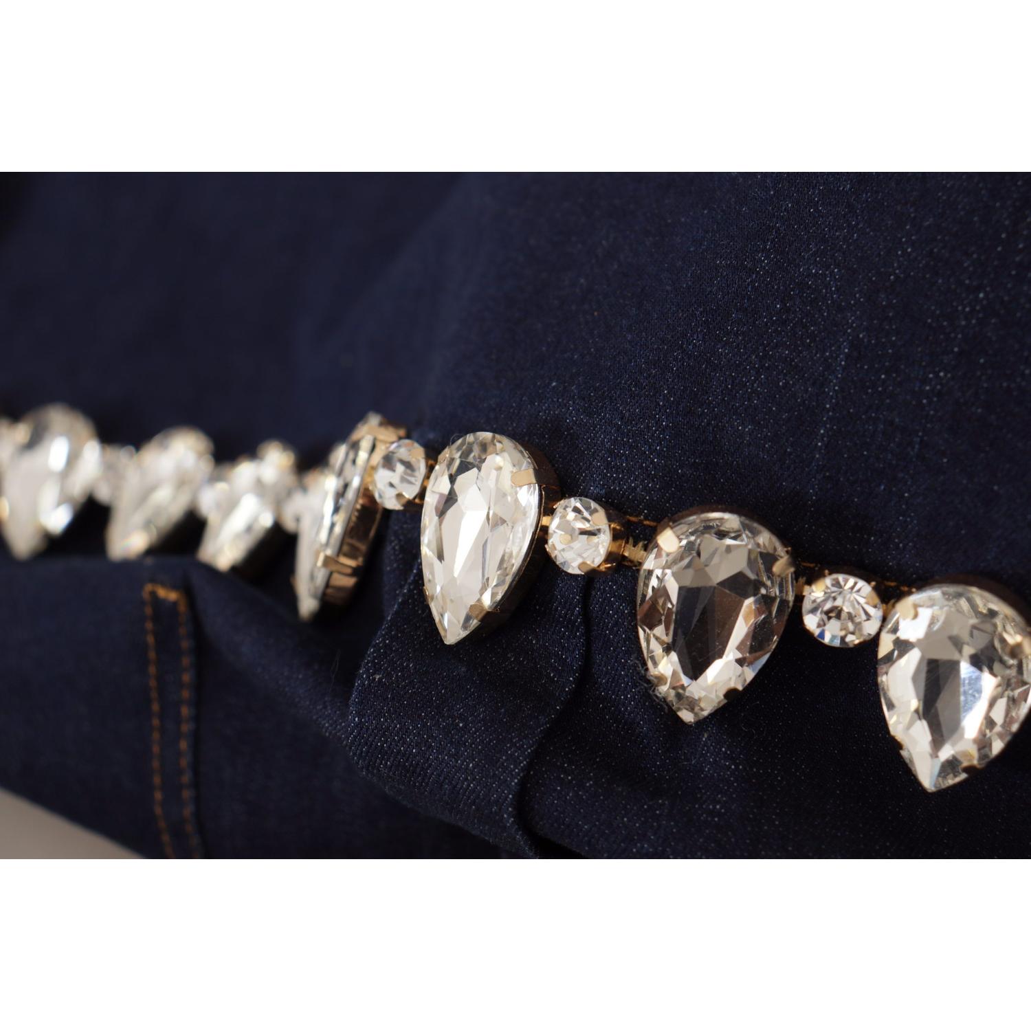 Dolce & Gabbana Blue Denim Crystal Embellish Cotton Jacket