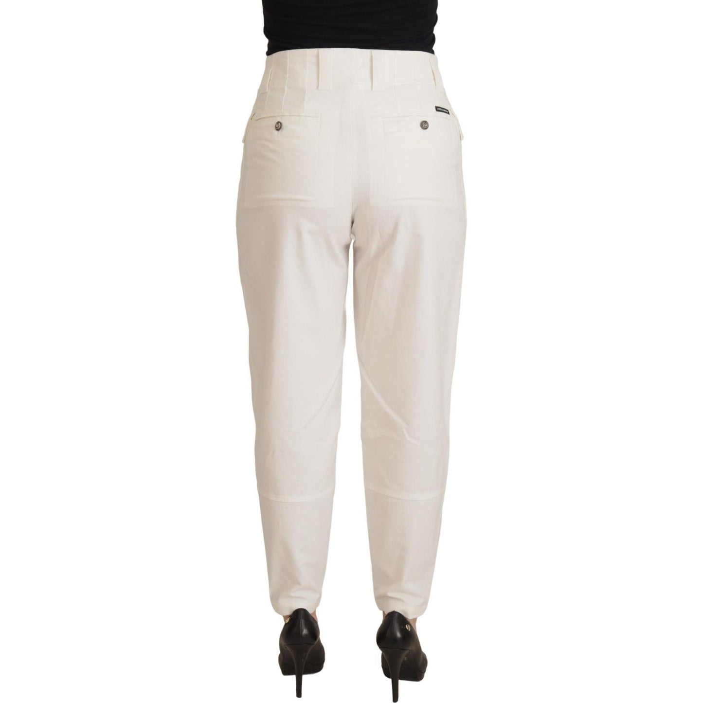 Dolce & Gabbana White High Waist Tapered Women Cotton Pants