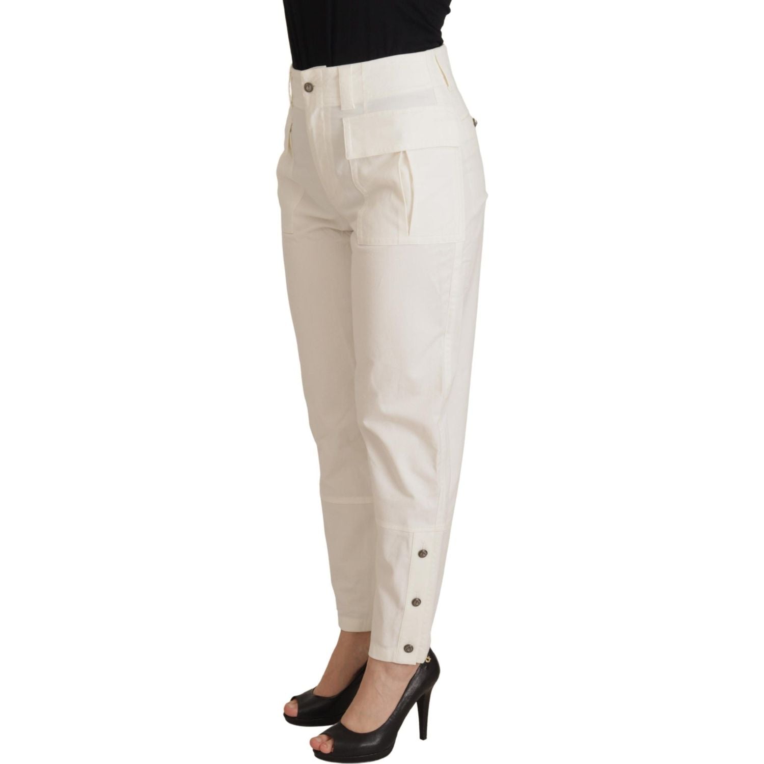 Dolce & Gabbana White High Waist Tapered Women Cotton Pants
