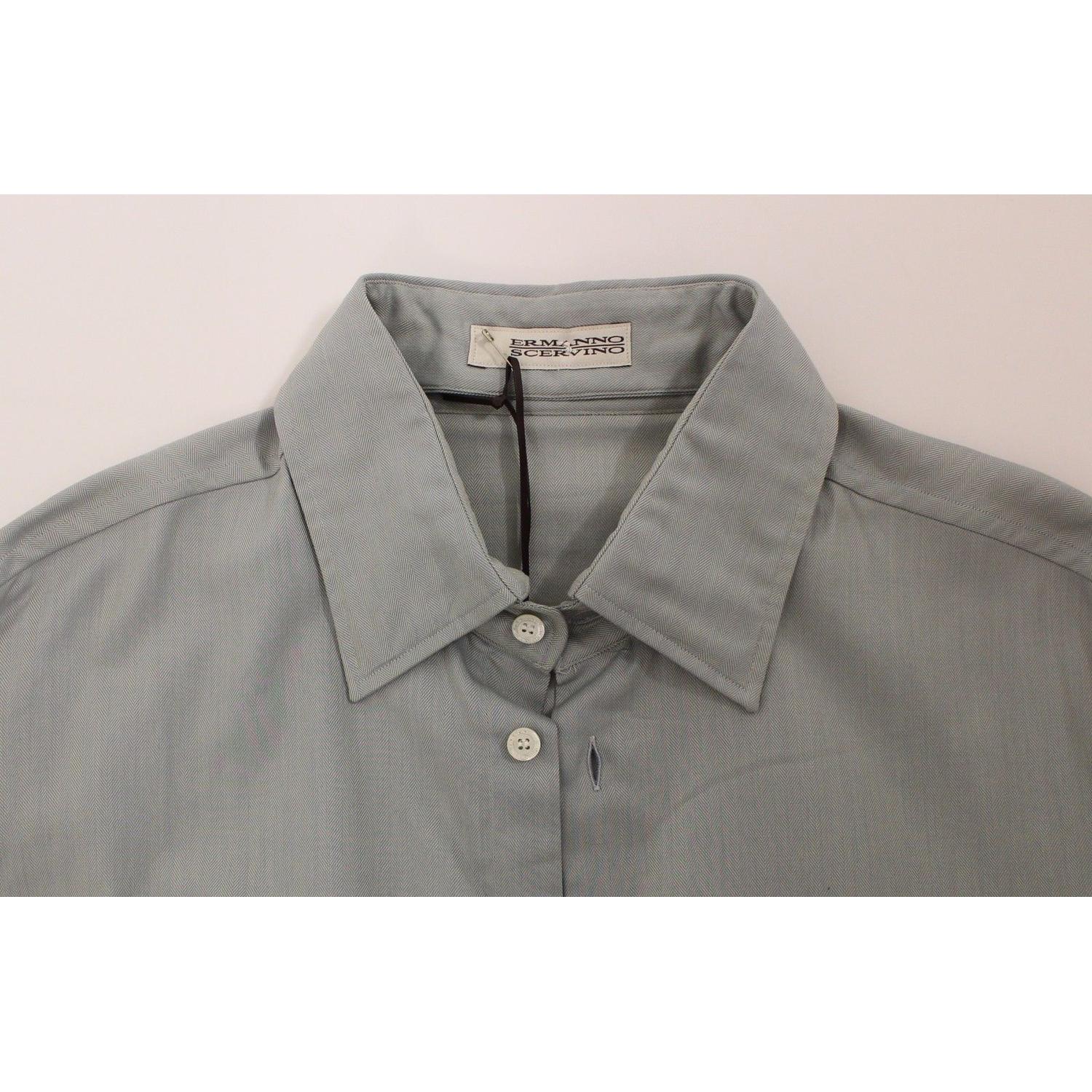 Ermanno Scervino Gray Cotton Long Sleeve Casual Shirt Top