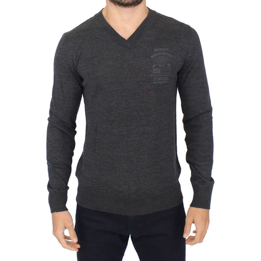 Ermanno Scervino Gray Wool Blend V-neck Pullover Sweater