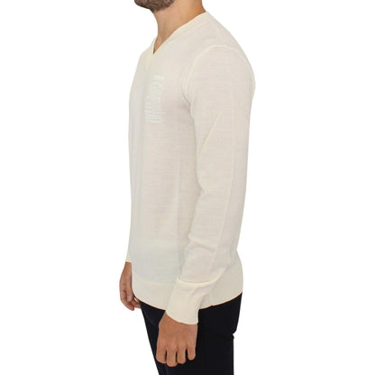 Ermanno Scervino Off White Wool Blend V-neck Pullover Sweater
