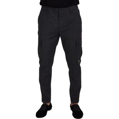 Dolce & Gabbana Gray Checked Cargo Trousers Stretch Pants