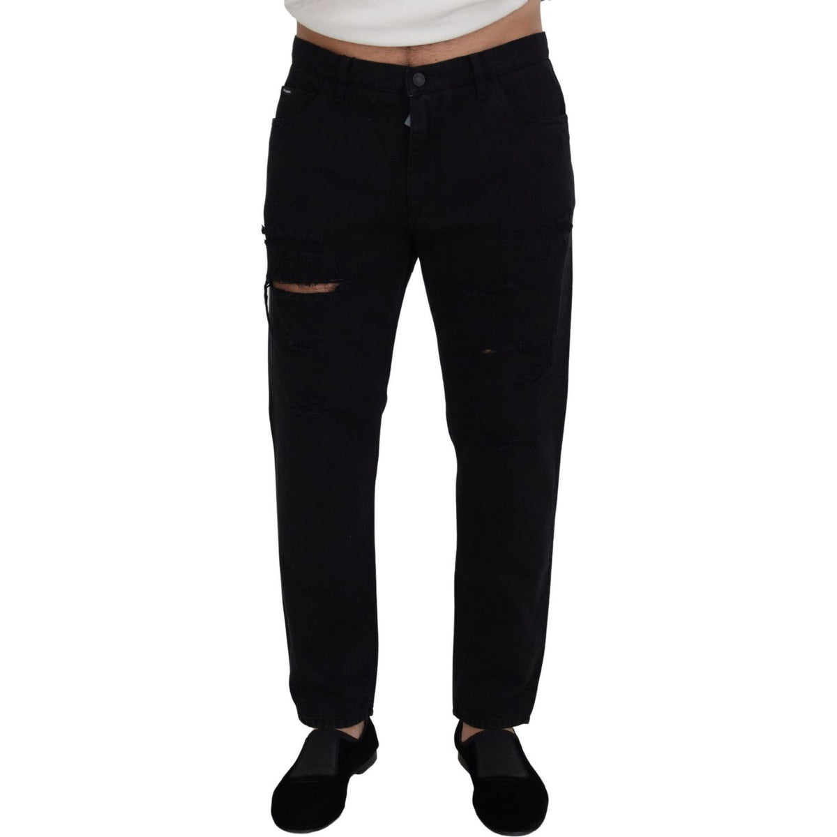 Dolce & Gabbana Black Loose Regular Torn Cotton Jeans