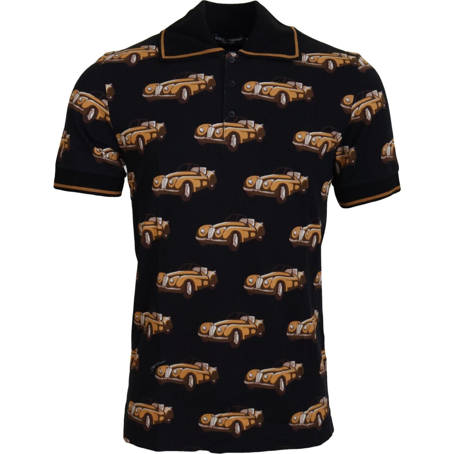 Dolce & Gabbana Black Car Print Short Sleeve Polo T-shirt TSH7513- 44