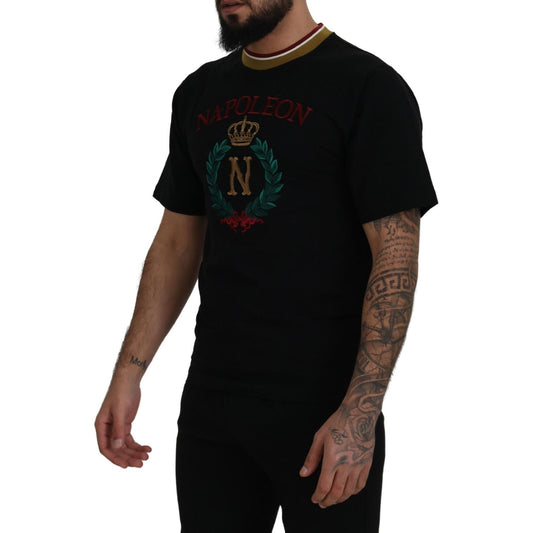 Dolce & Gabbana Black Cotton Embroidered Crewneck T-shirt TSH8106- 44