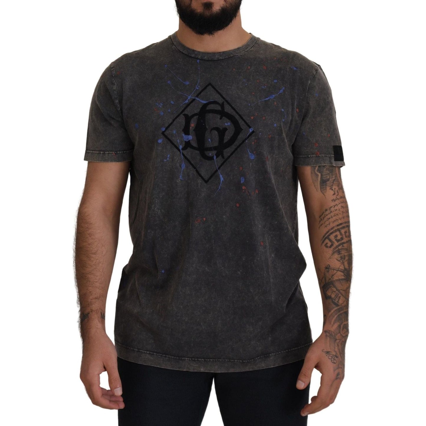 Dolce & Gabbana Gray Discolored Effect DG Logo T-shirt