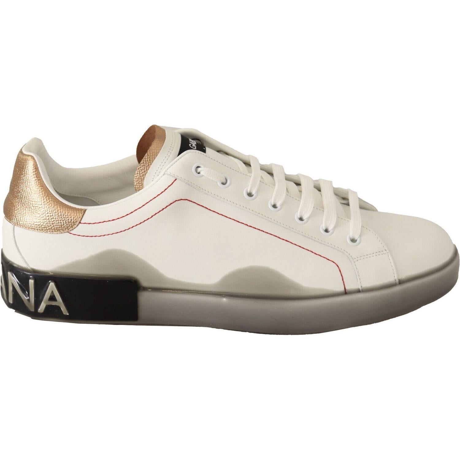 Dolce & Gabbana White Gold Leather Low Top Sneakers Casual Shoes