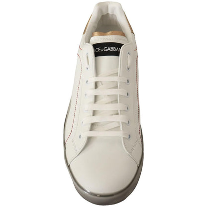 Dolce & Gabbana White Gold Leather Low Top Sneakers Casual Shoes