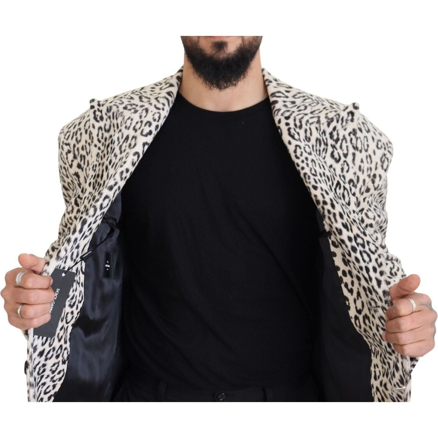 Dolce & Gabbana White Leopard Single Breasted Coat Blazer