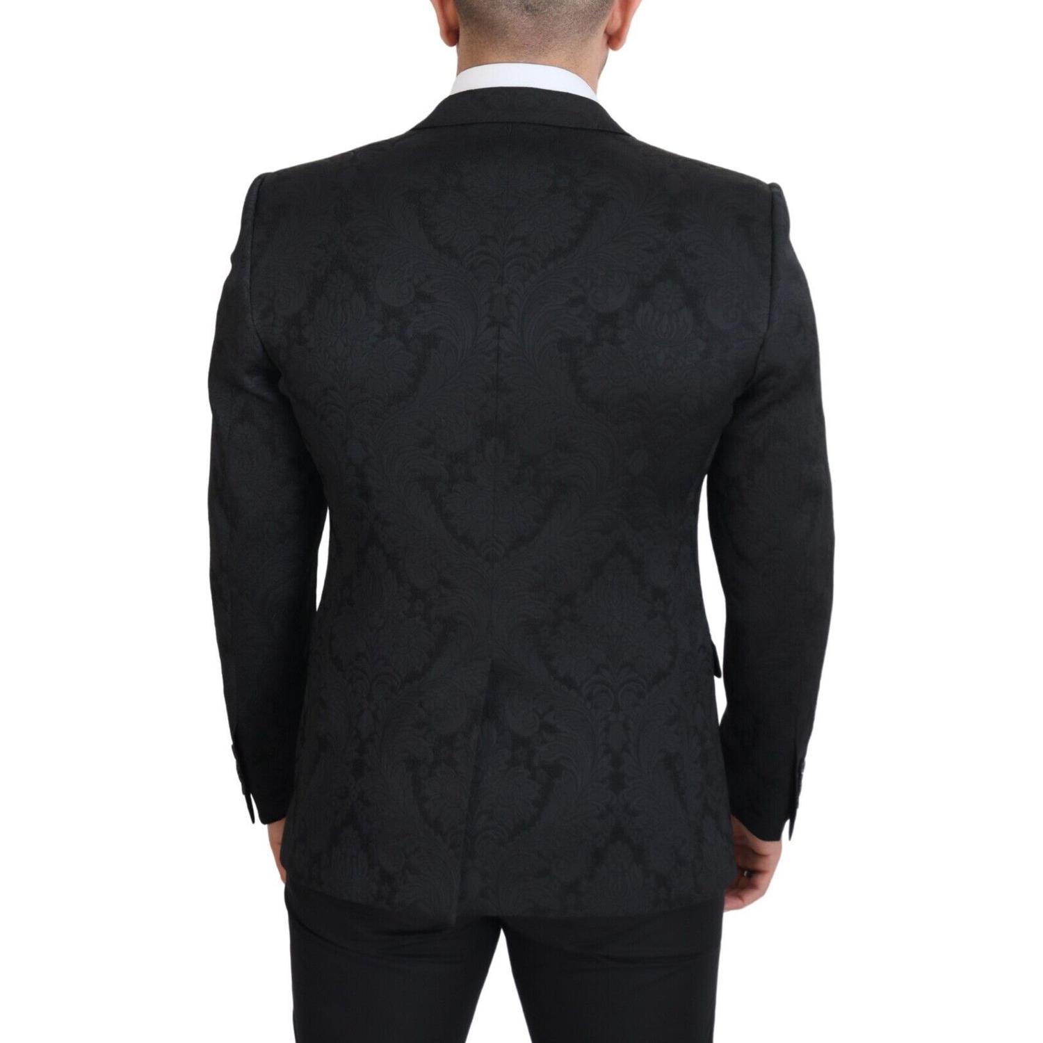 Dolce & Gabbana Black Floral Brocade 2 Piece MARTINI Suit