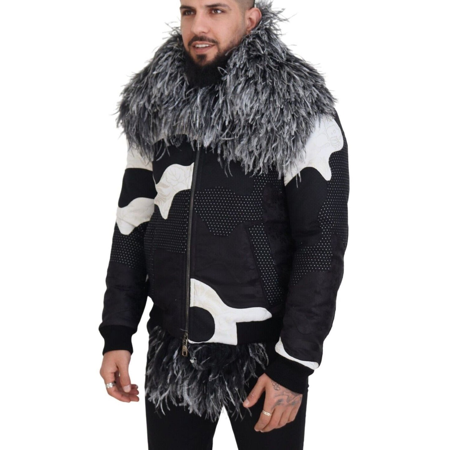 Dolce & Gabbana Black White Fur Shearling Full Zip Jacket