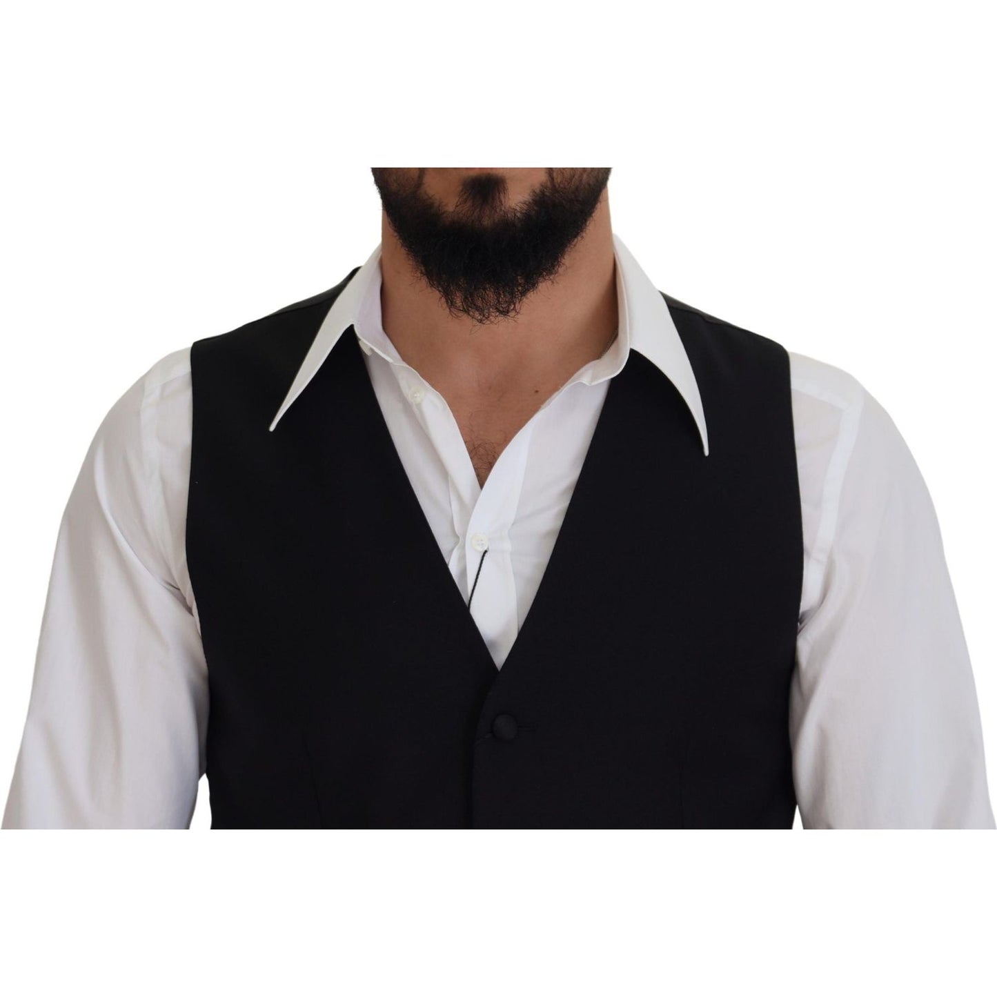 Dolce & Gabbana Black Virgin Wool Waistcoat Formal Dress Vest