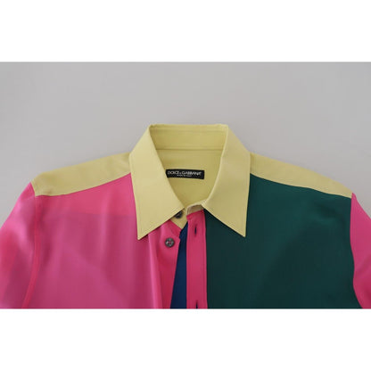 Dolce & Gabbana Multicolor Patchwork Silk Button Down Shirt