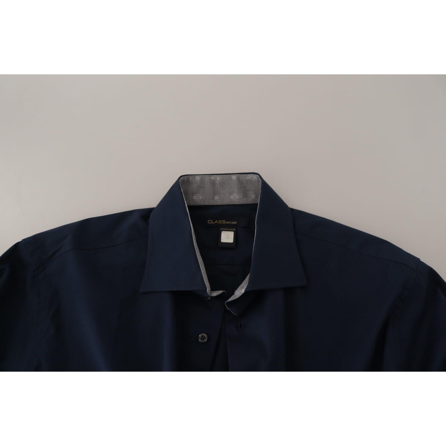 Roberto Cavalli Navy Blue Cotton Dress Formal Shirt