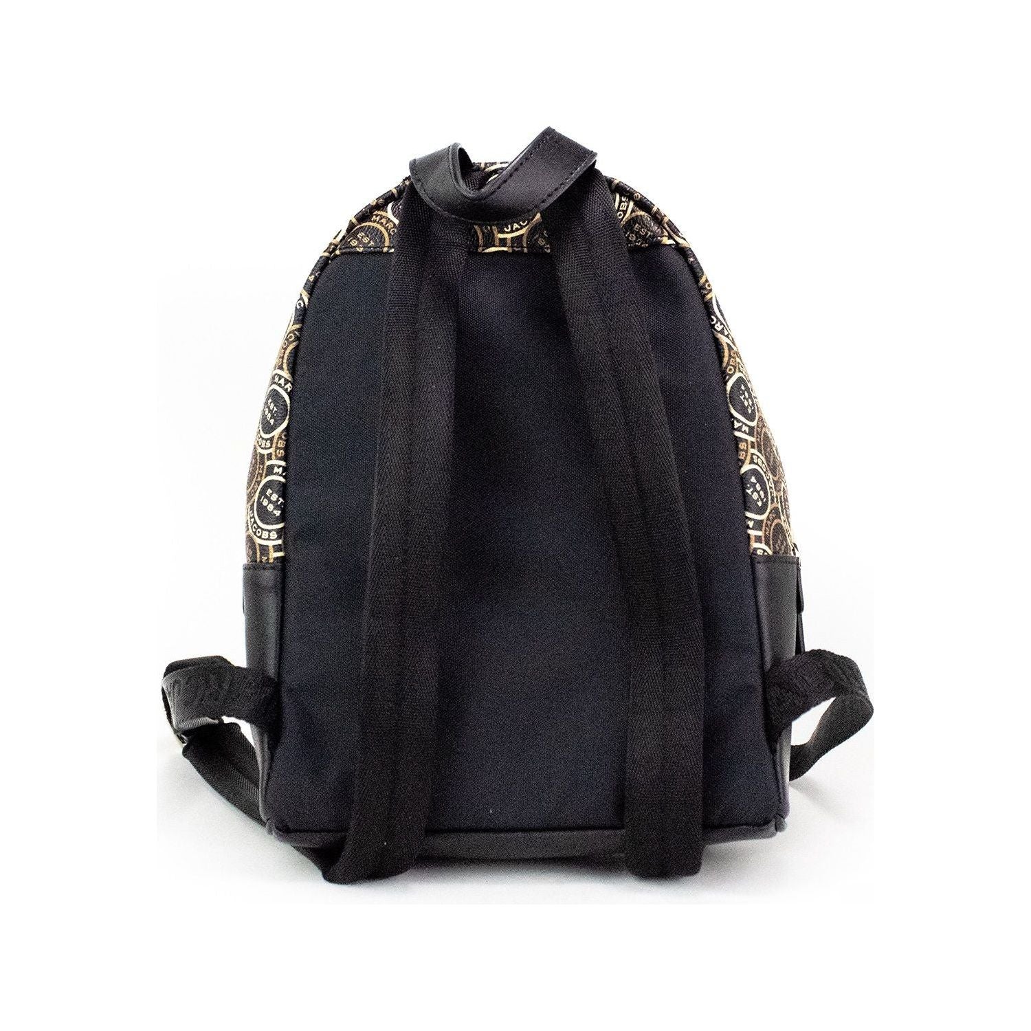 Marc Jacobs Signet Mini Black Logo Printed Leather Shoulder Backpack Bookbag