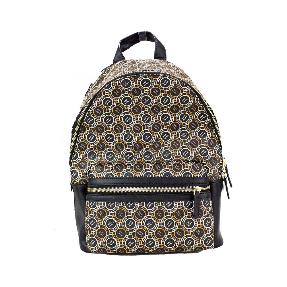 Marc Jacobs Signet Medium Black Logo Printed Leather Shoulder Backpack Bookbag 4855
