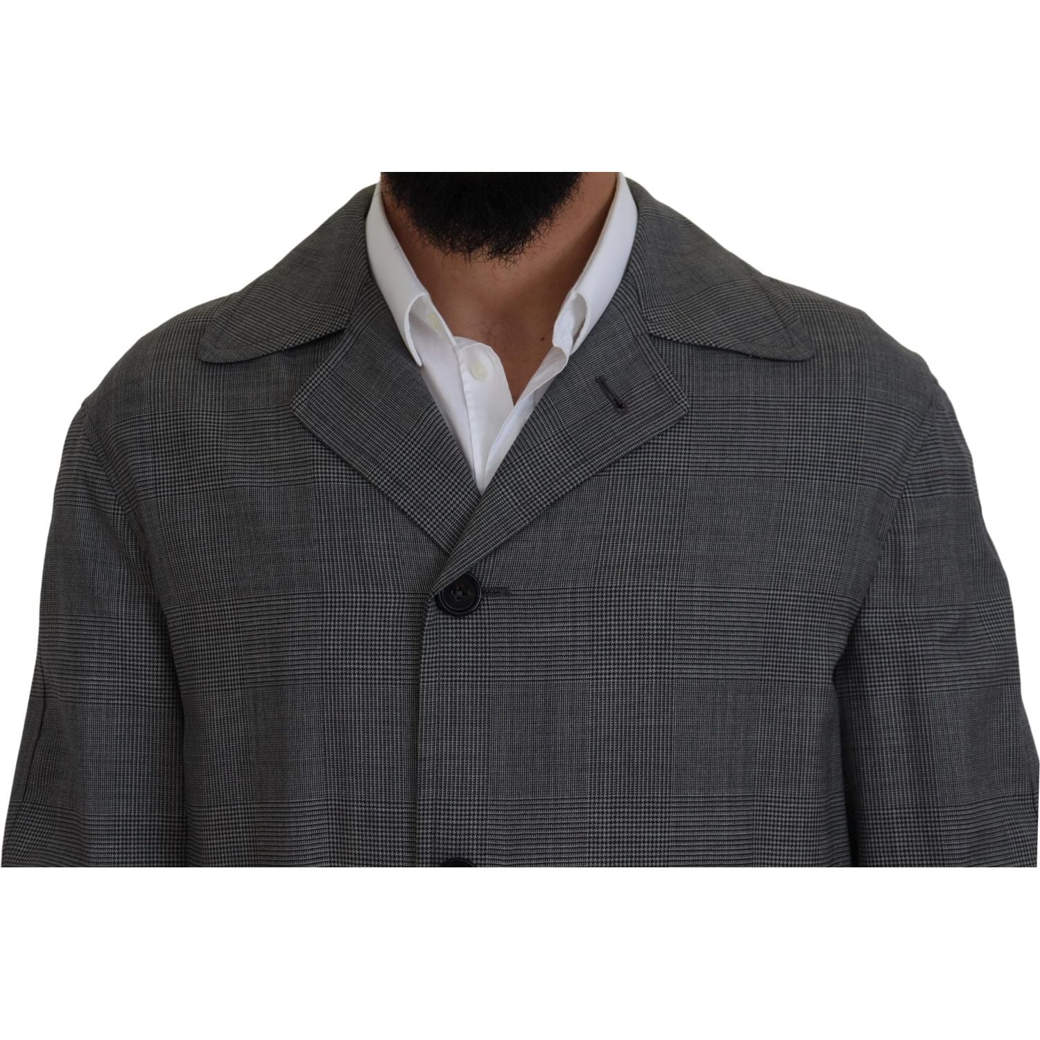 Dolce & Gabbana Gray Wool Plaid Long Trench Coat Jacket Trench Coat Jacket