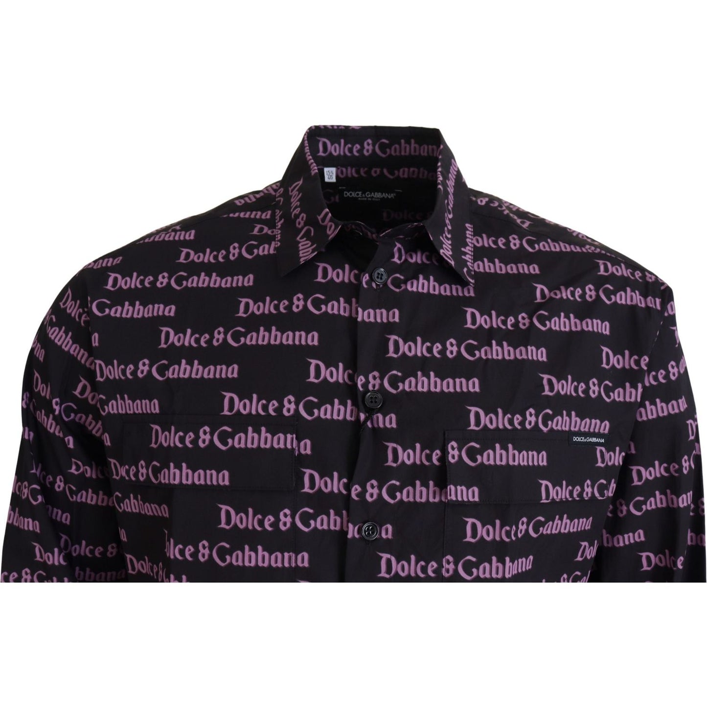 Dolce & Gabbana Black Purple Logo Slim Dress Formal Shirt