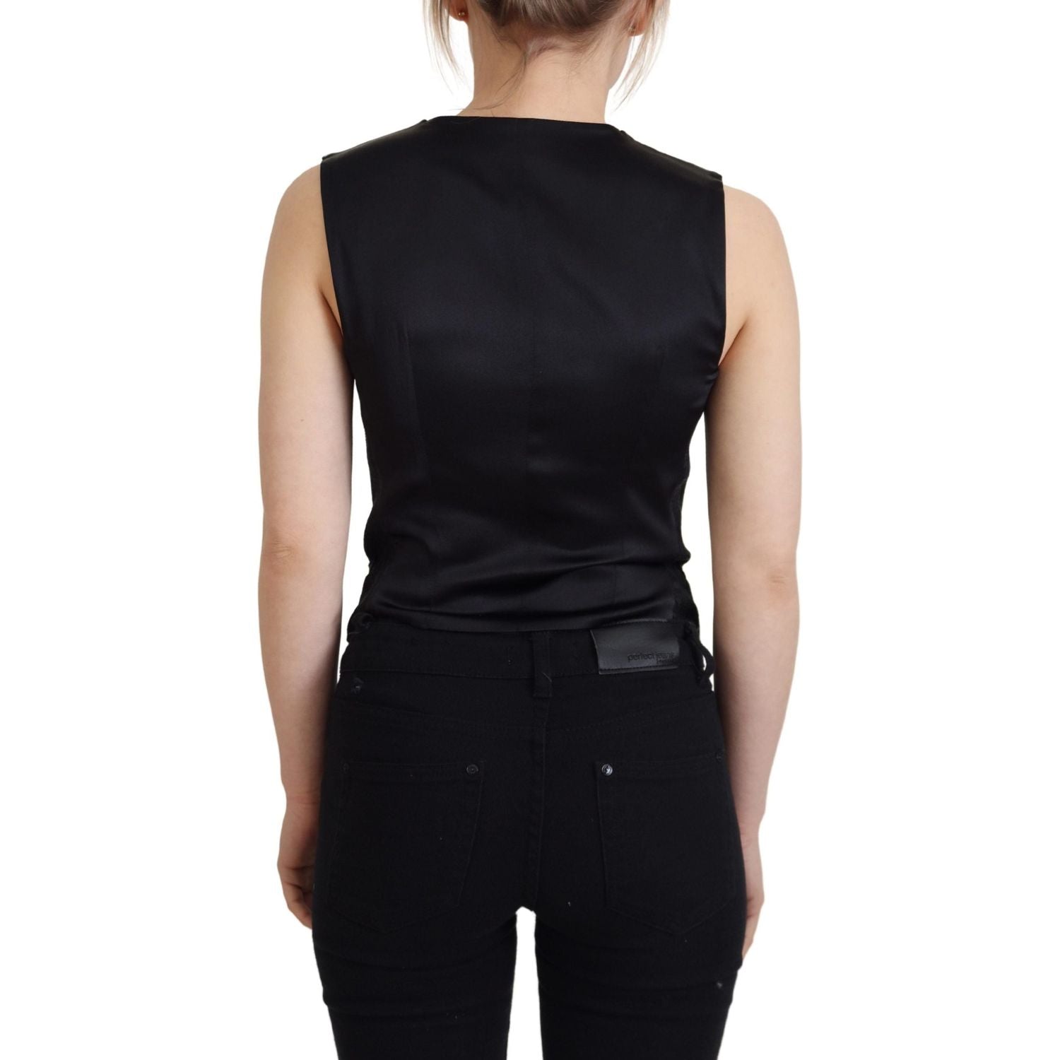 Dolce & Gabbana Black Brocade Button Down Sleeveless Vest Top