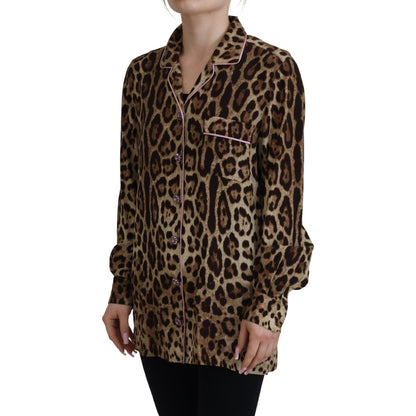 Dolce & Gabbana Brown Leopard Print Long Sleeves Blouse Top