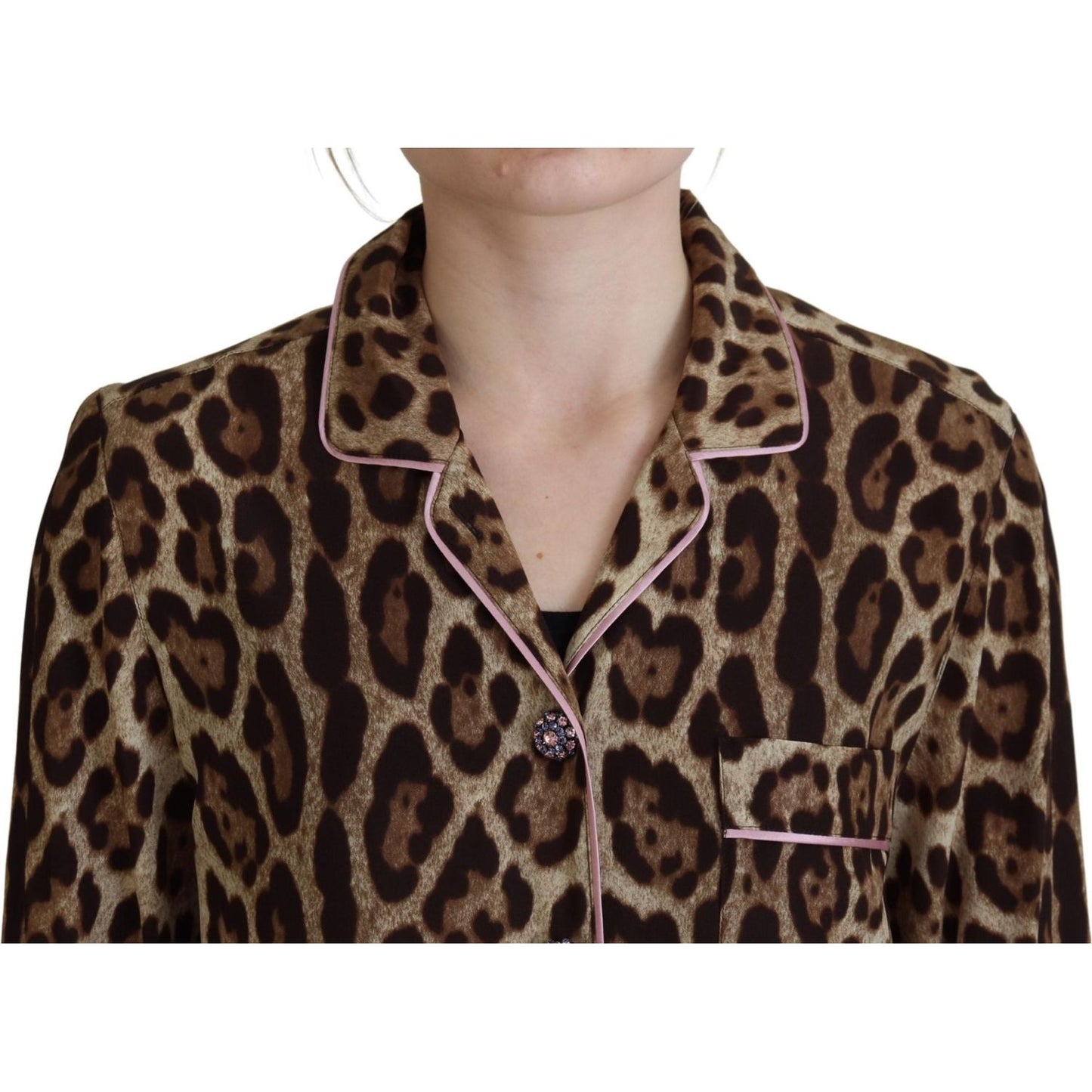 Dolce & Gabbana Brown Leopard Print Long Sleeves Blouse Top
