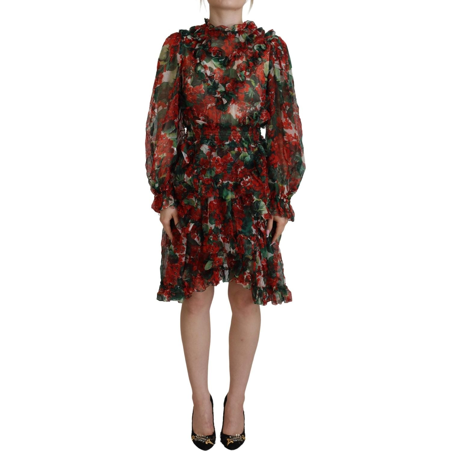 Dolce & Gabbana Multicolor Geranium A-line Knee Length Dress