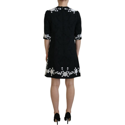 Dolce & Gabbana Black Lace Trim Half Sleeves A-line Dress