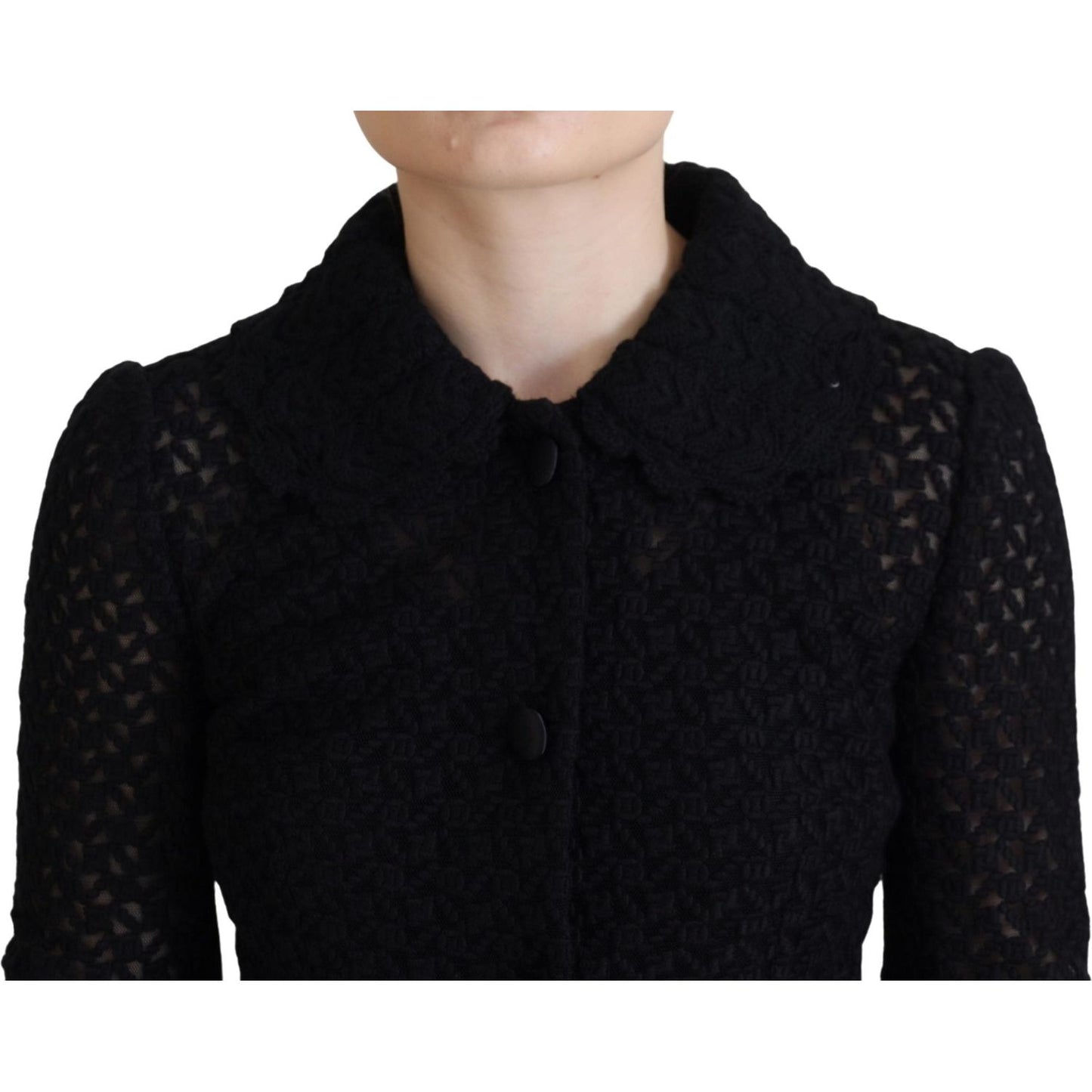 Dolce & Gabbana Black Wool Knitted Button Down Collar Jacket