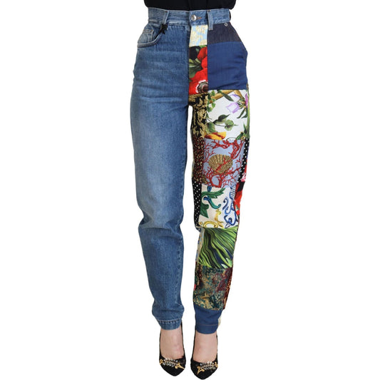 Dolce & Gabbana Blue Jacquard Majolica High Waist Jeans