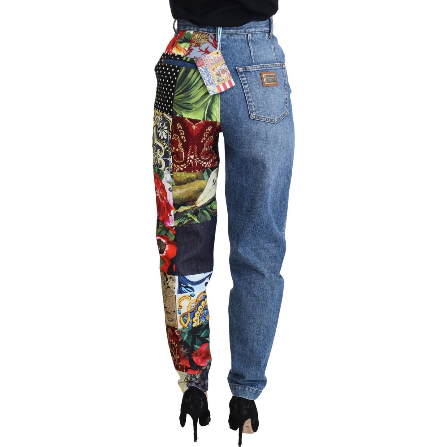 Dolce & Gabbana Blue Jacquard Majolica High Waist Jeans