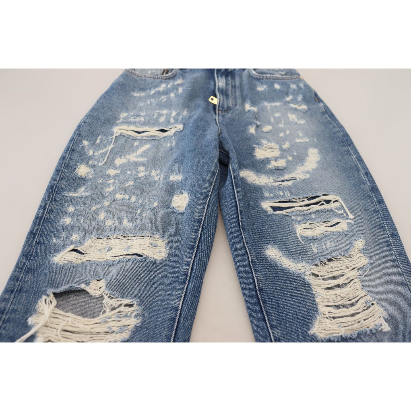 Dolce & Gabbana Blue Washed Cotton Tattered Denim Jeans
