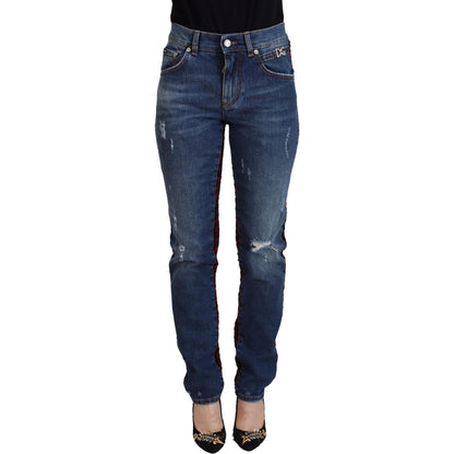 Dolce & Gabbana Blue Checkered Back Skinny Denim Jeans Jeans & Pants