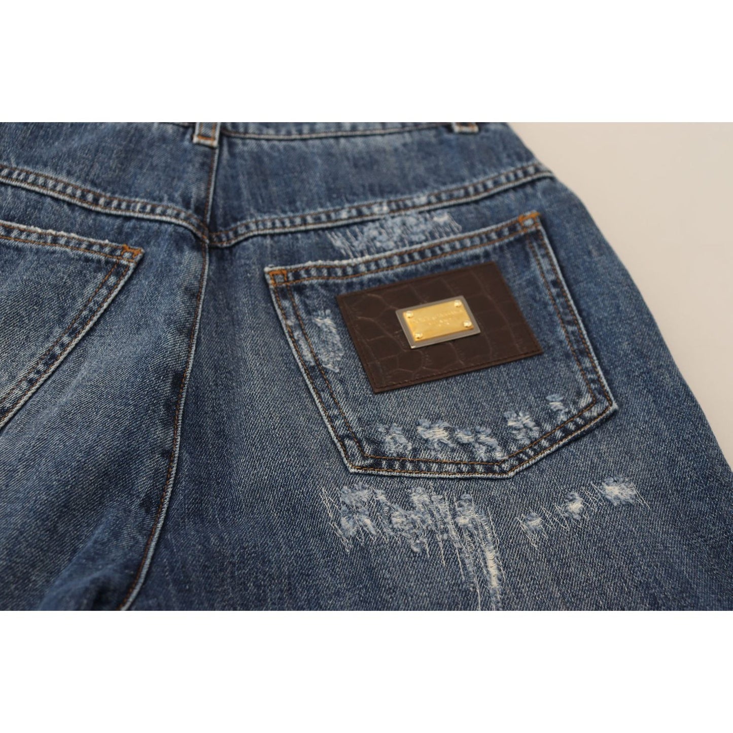 Dolce & Gabbana Blue Washed Cotton Tattered Denim Jeans