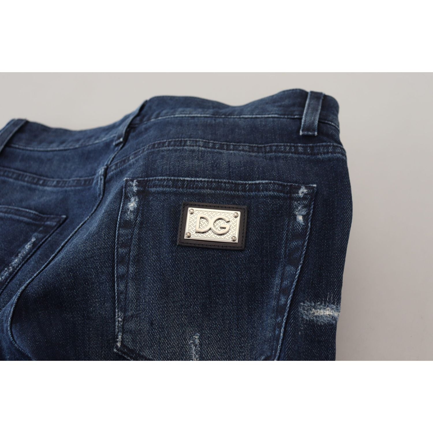 Dolce & Gabbana Blue Cotton Skinny Tattered Denim Jeans