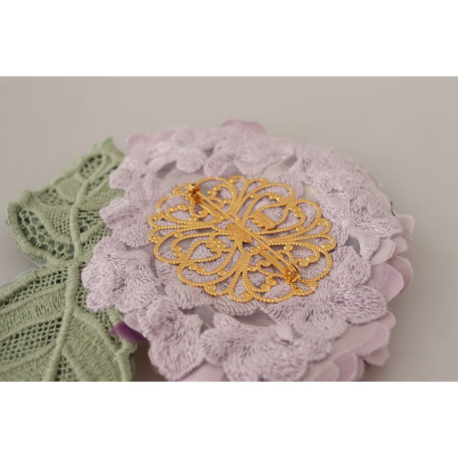 Dolce & Gabbana Purple Floral Gold Tone Brass Women Brooch