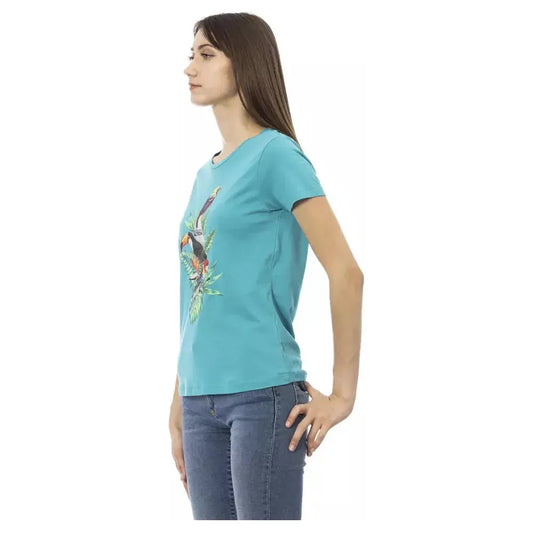 Trussardi Action Light Blue Cotton Women T-Shirt TR-23041-XS