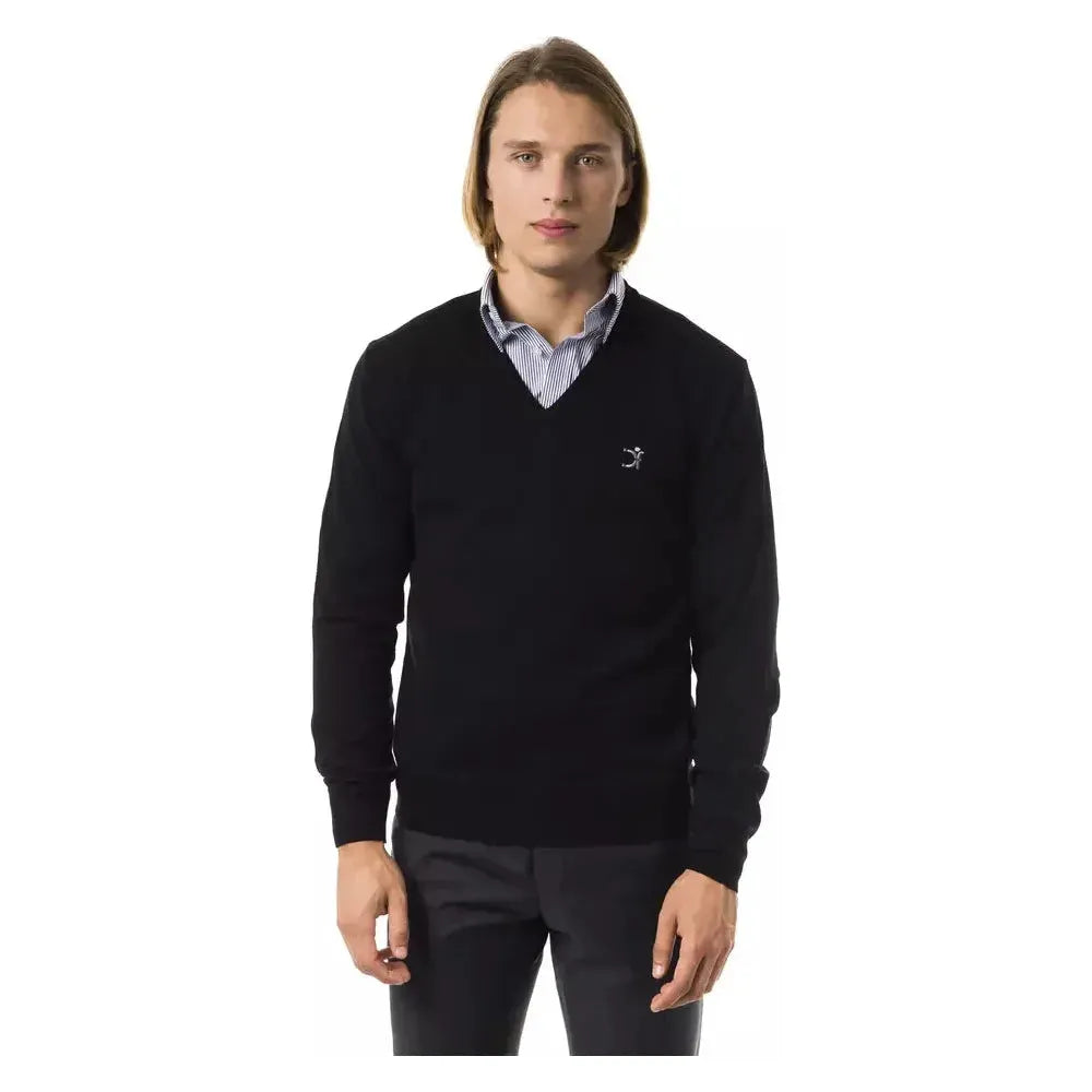 Uominitaliani Black Merino Wool Sweater