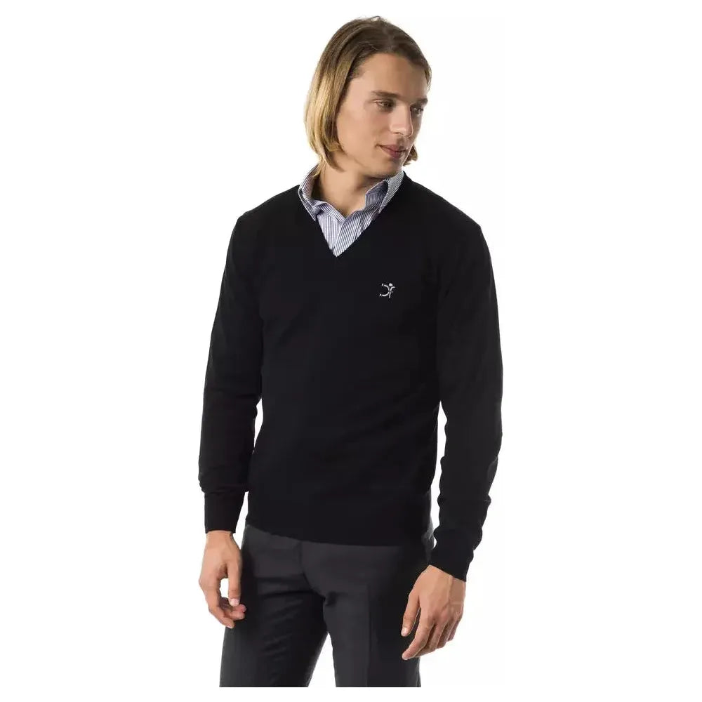 Uominitaliani Black Merino Wool Sweater
