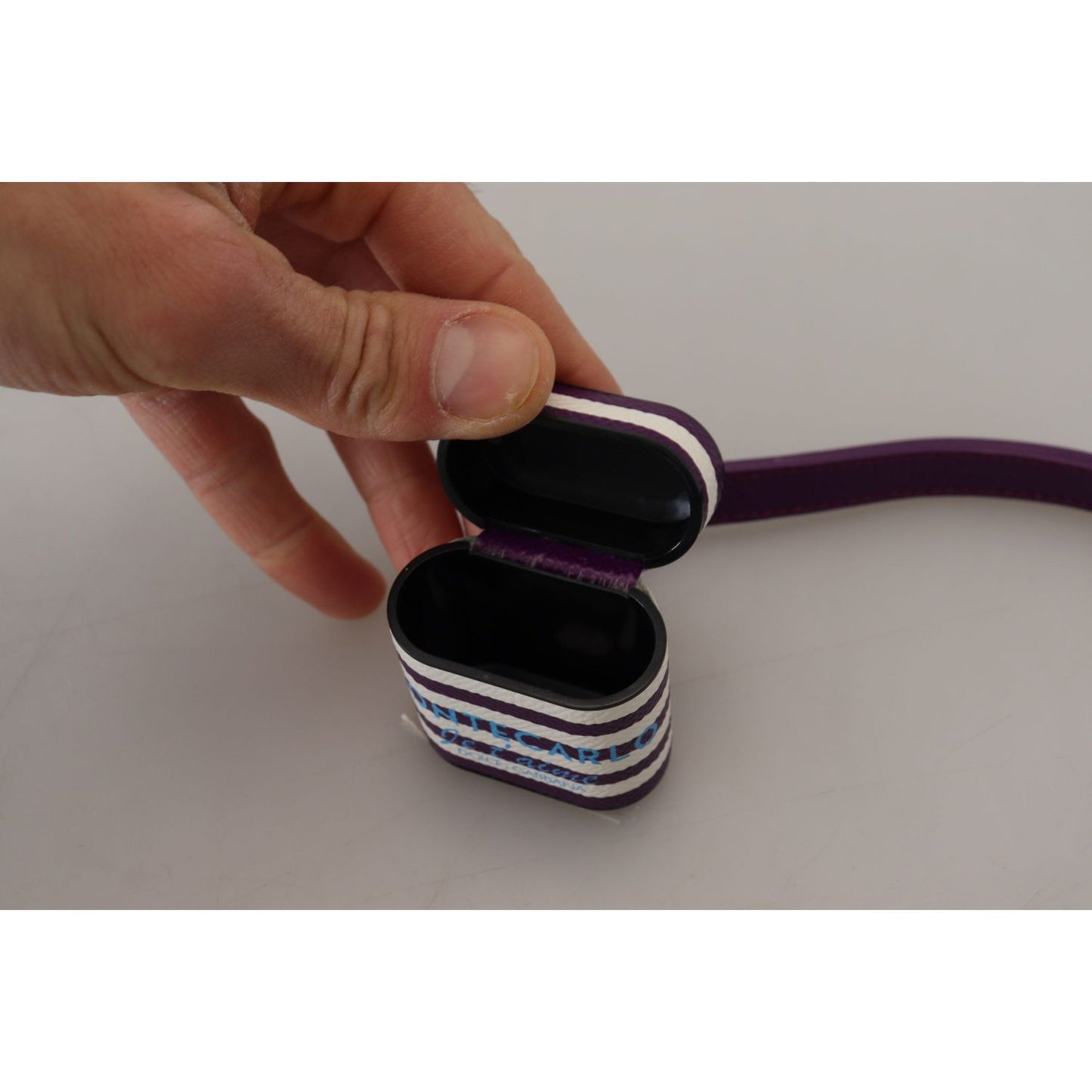 Dolce & Gabbana Purple Leather Strap Gold Metal Logo Airpods Case
