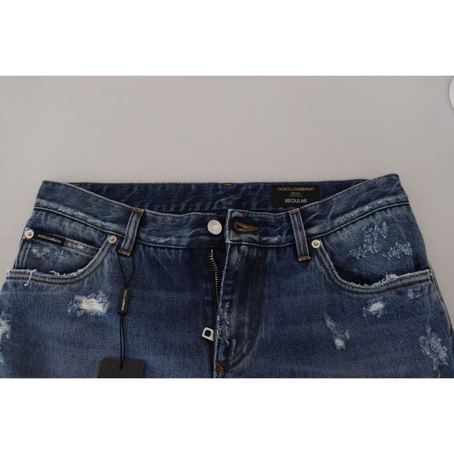 Dolce & Gabbana Blue Cotton Tattered Men Denim Jeans
