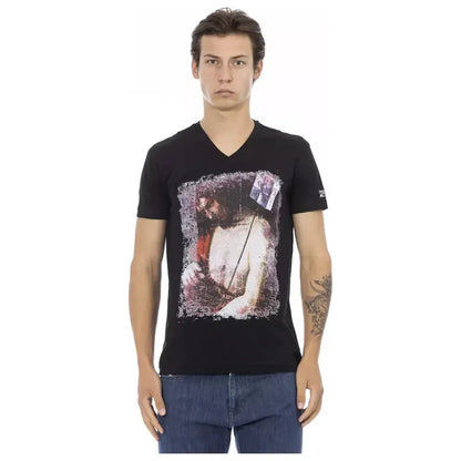 Trussardi Action Black Cotton Men's V-Neck T-Shirt