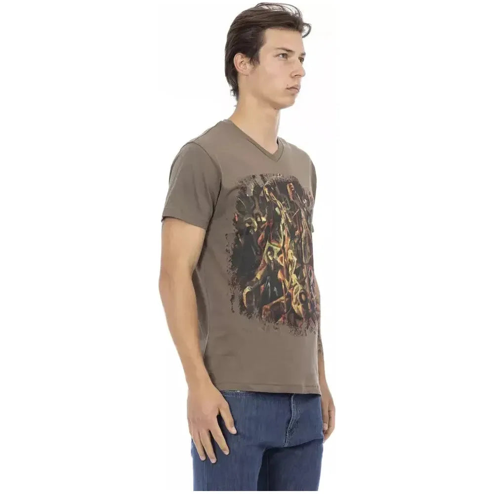 Trussardi Action Brown Cotton Men's V-Neck T-Shirt