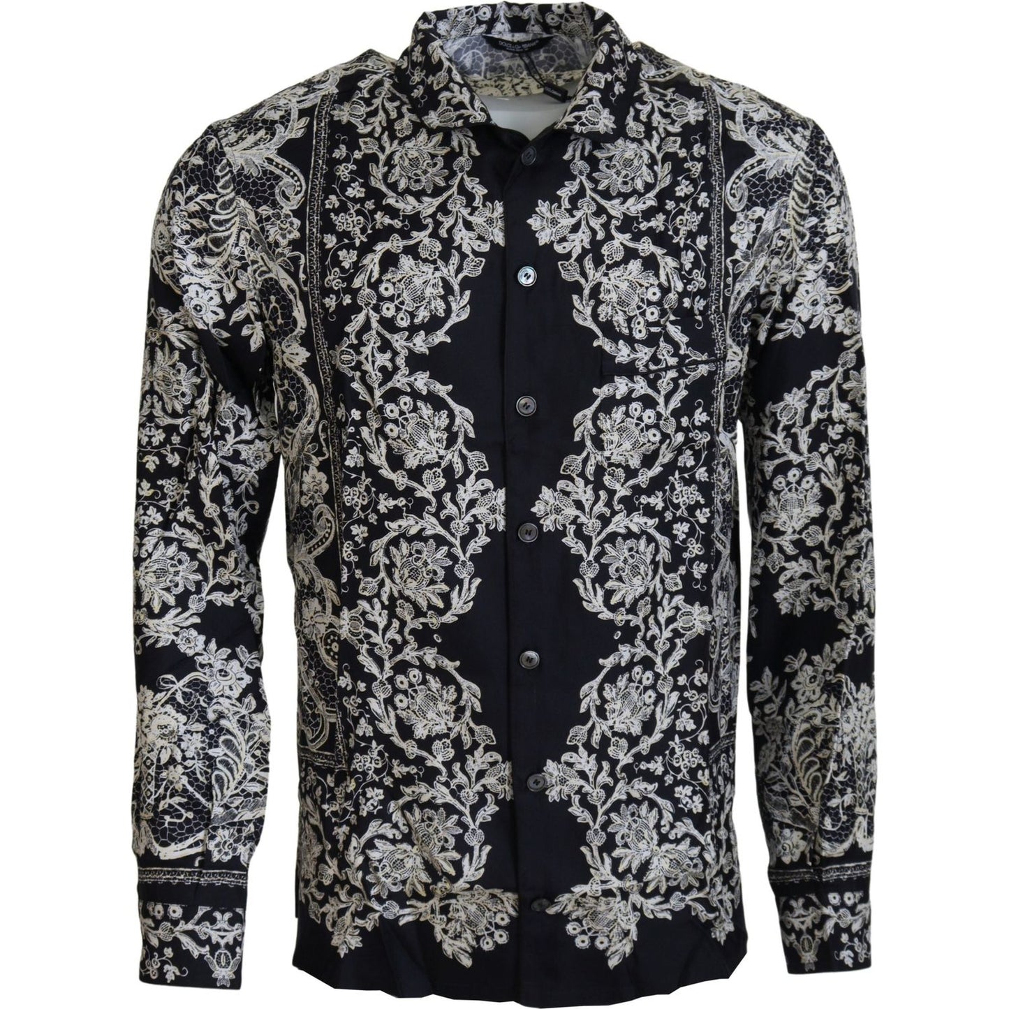 Dolce & Gabbana Blue Silk Floral Baroque Satin Casual Shirt