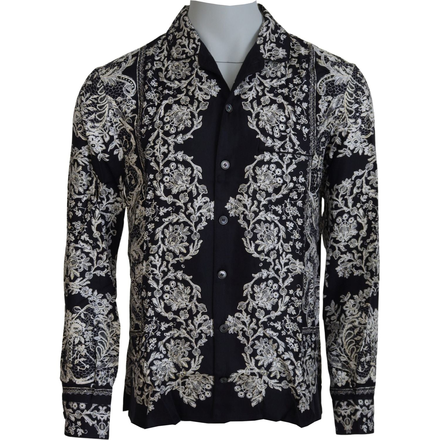 Dolce & Gabbana Blue Silk Floral Baroque Satin Casual Shirt