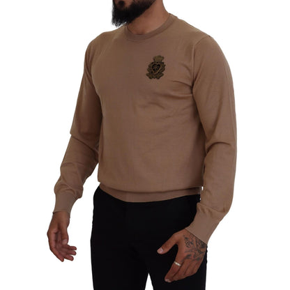 Dolce & Gabbana Beige Cashmere Crown Logo Pullover Sweater