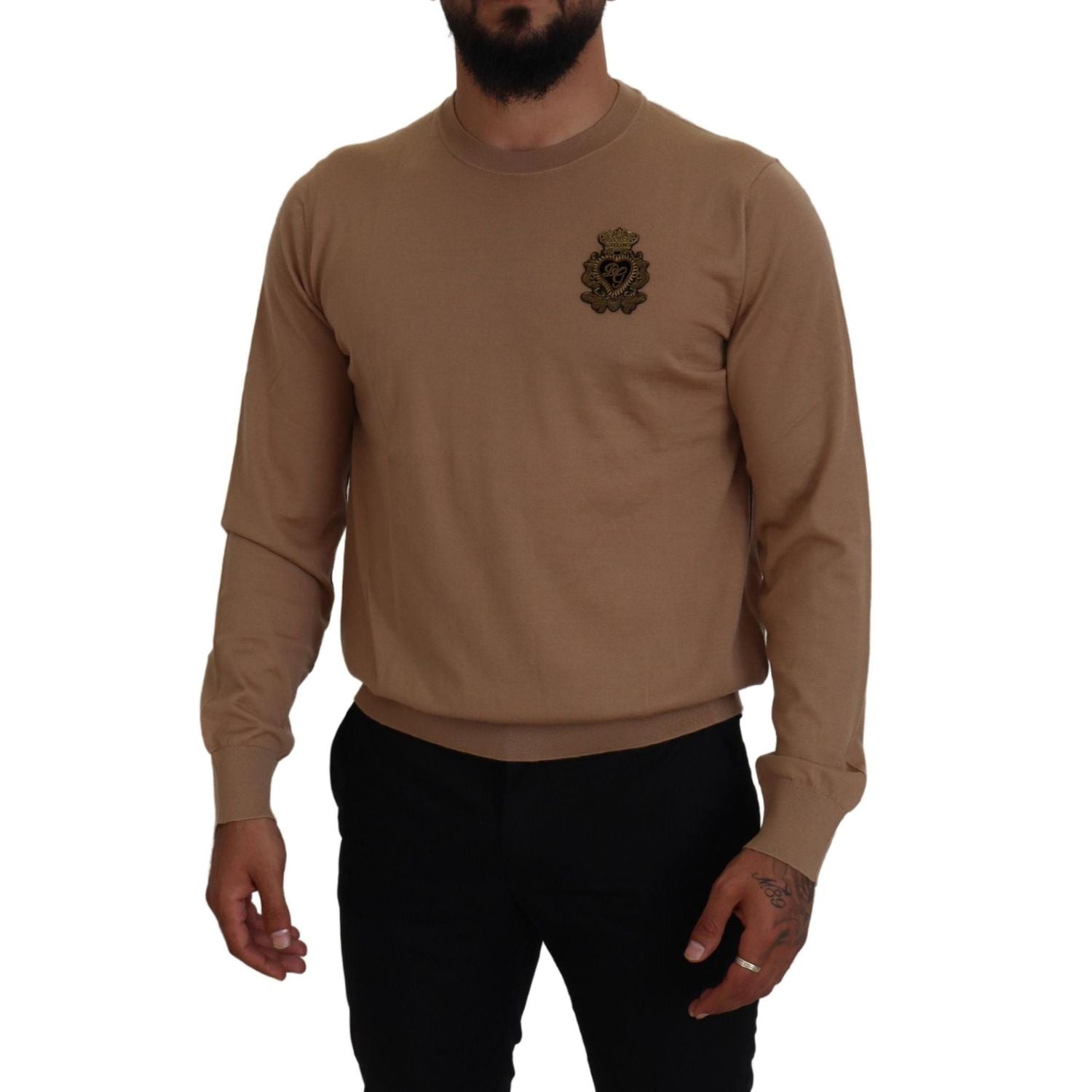 Dolce & Gabbana Beige Cashmere Crown Logo Pullover Sweater