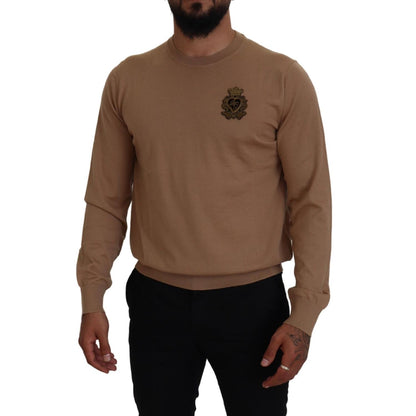 Dolce & Gabbana Beige Cashmere Crown Logo Pullover Sweater