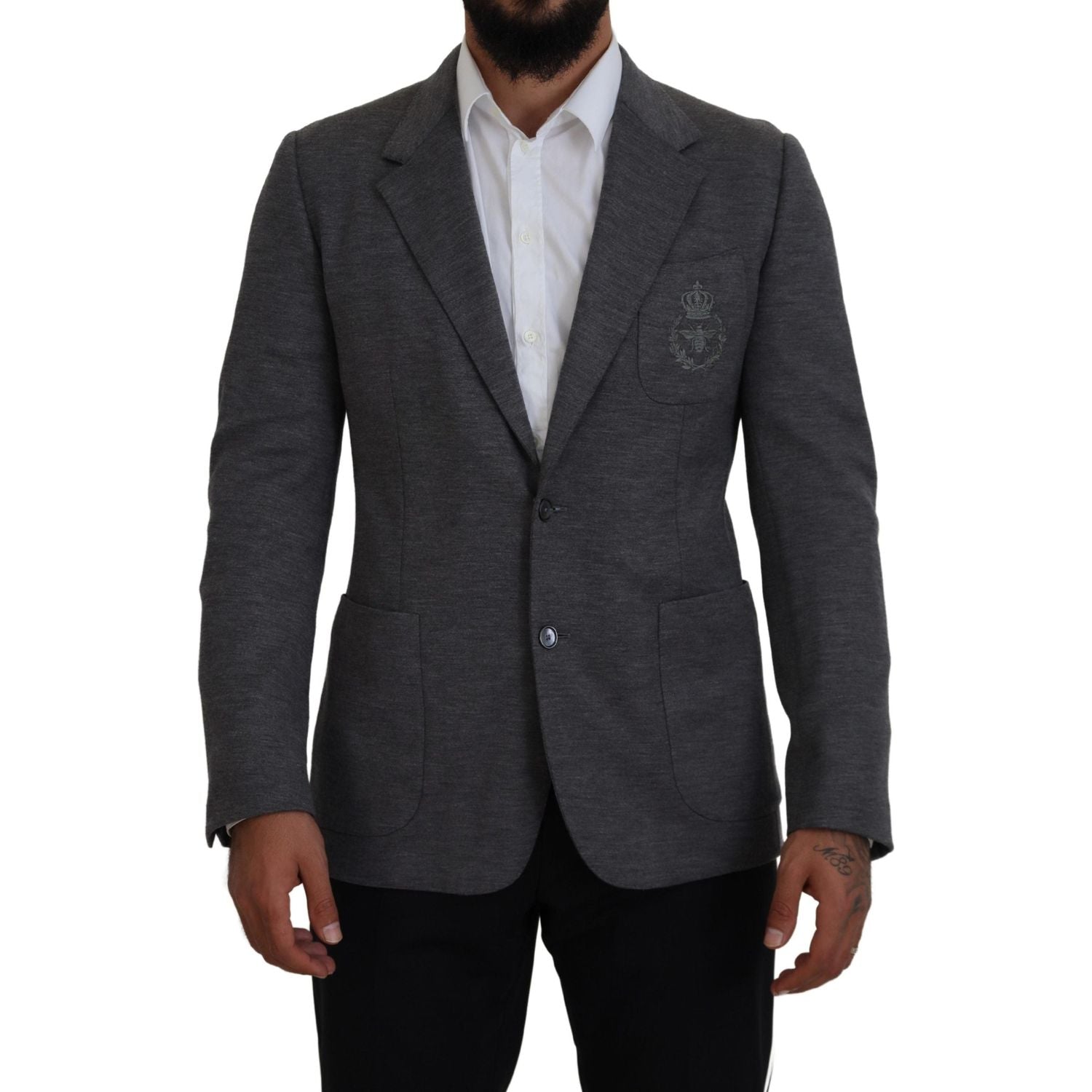 Dolce & Gabbana Gray Wool Stretch Slim Fit Jacket Blazer