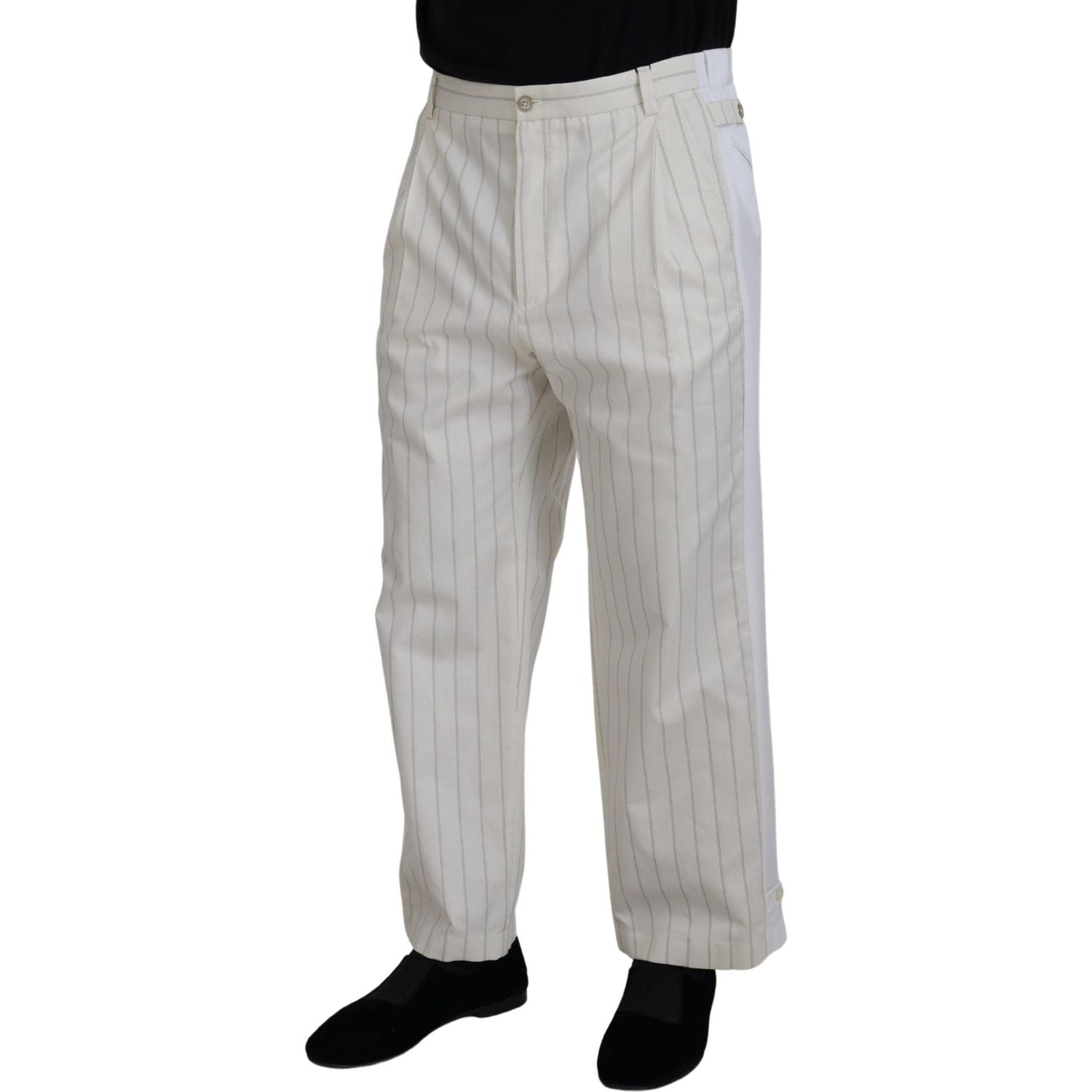 Dolce & Gabbana White Cotton Striped Formal Pants